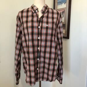Carbon Plaid Button Down Shirt Brown Red Blue XXL VTG Y2K Grunge Flannel Western